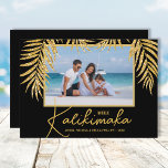 Tropical Mele Kalikimaka Christmas Photo Holiday Card<br><div class="desc">Glamorous faux gold glitter palm fronds on a black background highlight your favorite photo on these holiday Christmas photo cards. Mele Kalikimaka and your names on the bottom in chic lettering. High Definition for best quality. MORE COLORS and multi-photo style done for you in our collection.</div>