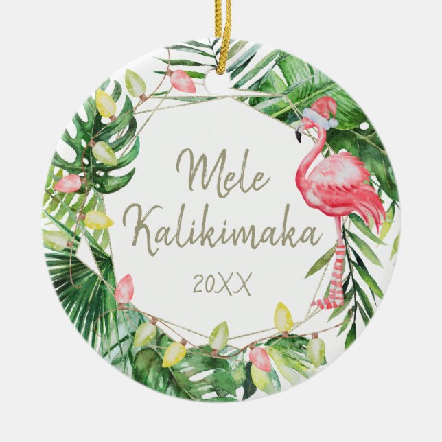  Tropical Mele Kalikimaka Hawaiian Photo Ceramic Ornament (Front)