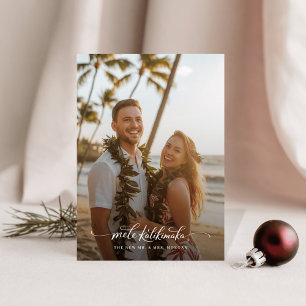 Tropical Mele Kalikimaka Newlywed Beach Photo Holiday Card