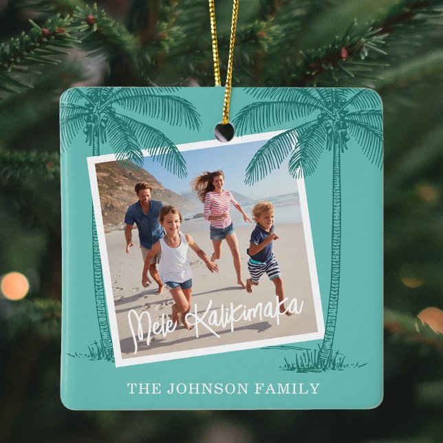 Tropical Mele Kalikimaka Photo Christmas Ceramic Ornament (Creator Uploaded)