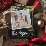 Tropical Mele Kalikimaka Photo Foil Holiday Card<br><div class="desc">Modern hawaiian christmas card featuring a stylish black background,  a square family photo,  real gold foil palm trees,  the seasons greetings "mele kalikimaka",  and your family name. The foil in this design can be change to silver or rose gold.</div>