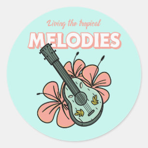 Tropical Melodies Ukulele Floral Art Classic Round Sticker