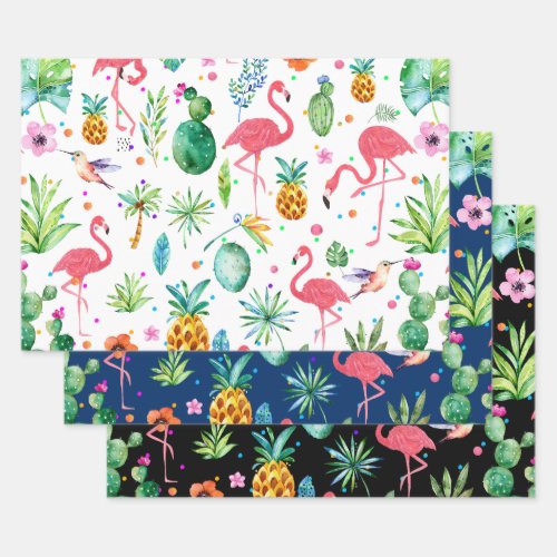 Tropical Melody Pattern Birds  Flowers Wrapping Paper Sheets