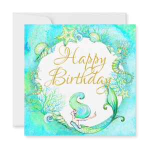 Tropical Mermaid Summer Happy Birthday Card