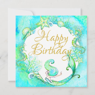 Tropical Mermaid Summer Happy Birthday Card