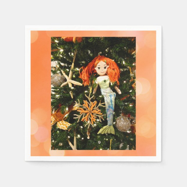 Tropical Mermaid Under the Sea Christmas Holiday Napkins (Front)