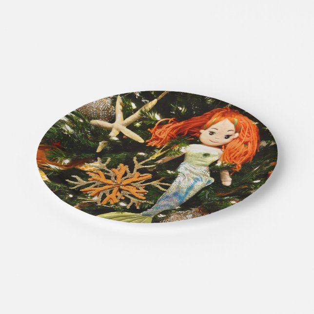 Tropical Mermaid Under the Sea Christmas Holiday Paper Plates (Angled)