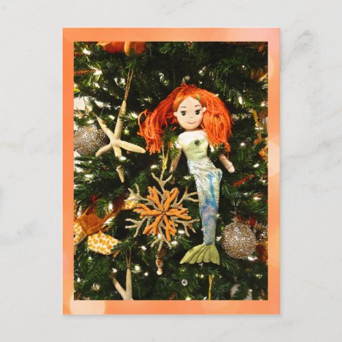 Tropical Mermaid Under the Sea Christmas Holiday Postcard