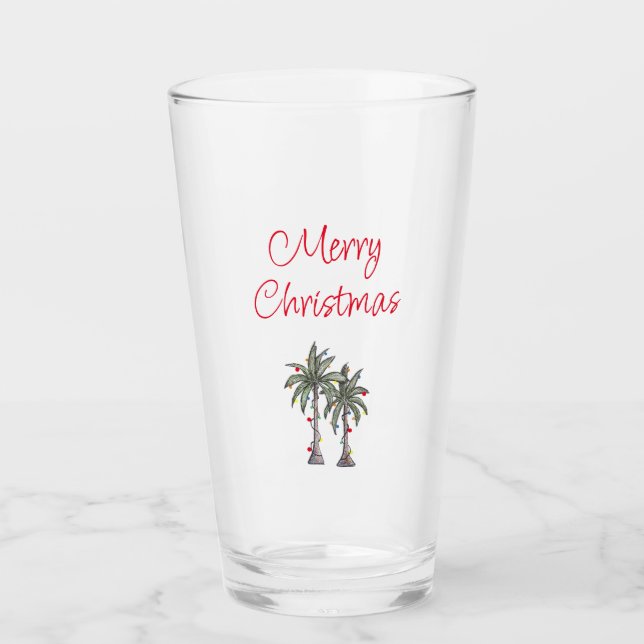 Tropical Merry Christmas Beach Palm Trees  Glass (Front)