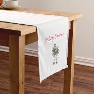 Tropical Merry Christmas Beach Palm Trees Short Table Runner