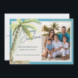 Tropical Merry Christmas Beach Theme Holiday Card<br><div class="desc">Send tropical holiday wishes with this festive Christmas card featuring a blue border and a cheerful palm tree design. The card reads, "Merry Christmas From the land where palm trees sway!" and can be customized with your personal photo and family name. It’s the perfect way to share warm, beachy holiday...</div>