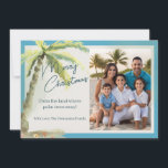 Tropical Merry Christmas Beach Theme Holiday Card<br><div class="desc">Send tropical holiday wishes with this festive Christmas card featuring a blue border and a cheerful palm tree design. The card reads, "Merry Christmas From the land where palm trees sway!" and can be customized with your personal photo and family name. It’s the perfect way to share warm, beachy holiday...</div>