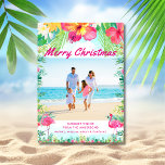 Tropical Merry Christmas Coastal Photo  Holiday Card<br><div class="desc">Send tropical holiday greetings with this bright Hawaiian style Christmas photo card. Features "Merry Christmas" in script typography,  your favorite coastal photo framed with watercolor hibiscus flowers and palm leaves,  and your personalized holiday greeting. A fun tropical holiday card brought to you by Cherry Lane Designs!</div>