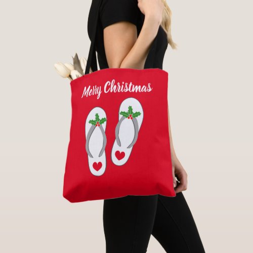 Tropical Merry Christmas cute beach sandals Tote Bag