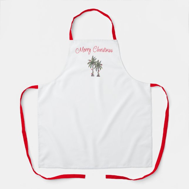 Tropical Merry Christmas Palm Trees Beach  Apron (Front)