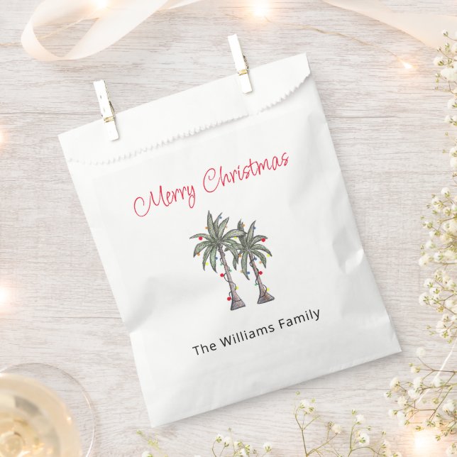 Tropical Merry Christmas Palm Trees Beach  Favor Bag (Clipped)