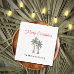 Tropical Merry Christmas Palm Trees Beach  Napkins<br><div class="desc">Tropical Beach Merry Christmas napkin,  with a palm trees illustration and script typography. With customizable lettering,  you add your own information. A festive addition to your holiday destination dinner table.</div>