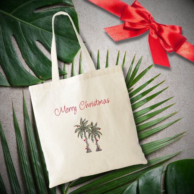 Tropical Merry Christmas Palm Trees Beach  Tote Bag (Creator Uploaded)