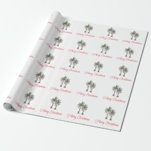 Tropical Merry Christmas Palm Trees Pattern Wrapping Paper