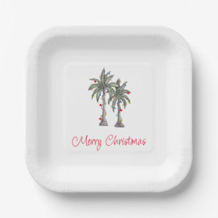 Tropical Merry Christmas Party Palm Trees Paper Plates