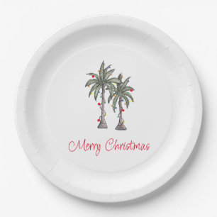 Tropical Merry Christmas Party Palm Trees Paper Plates