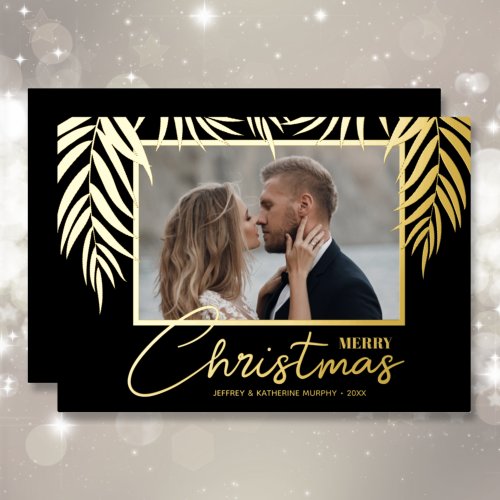 Tropical Merry Christmas Photo Foil Holiday Card
