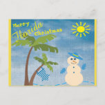 Tropical Merry Florida Christmas Snowman on Beach Postcard<br><div class="desc">Merry Florida Christmas! Celebrate the joys of being in a warm-weather State for the holidays. You'll surely be the envy of all your cold-climate friends! This tropical-themed Christmas Postcard features a snowman on the beach, tropical attire including a bathing suit swaying in the balmy coastal breeze as it hangs from...</div>
