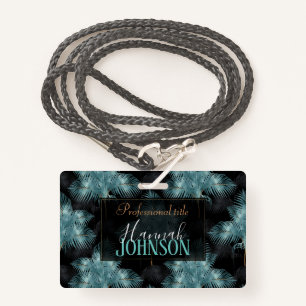 Tropical Metallic Blue & Gold Palm Leaves Summer Badge