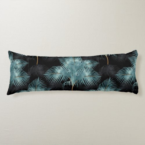 Tropical Metallic Blue  Gold Palm Leaves Summer Body Pillow