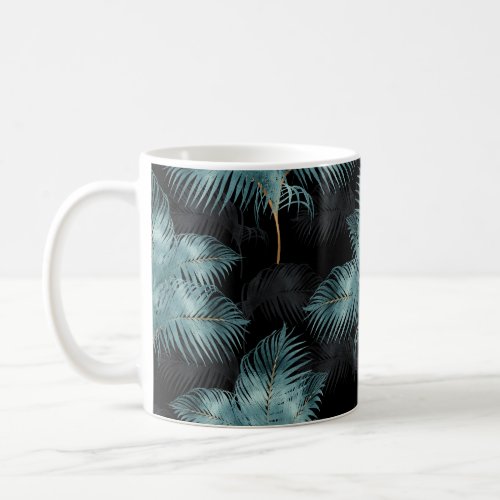 Tropical Metallic Blue  Gold Palm Leaves Summer Coffee Mug