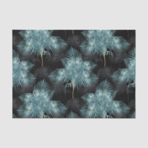 Tropical Metallic Blue & Gold Palm Leaves Summer Tissue Paper