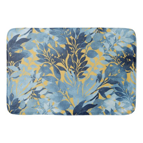 Tropical Metallic Blue Yellow Foliage Design Bath Mat