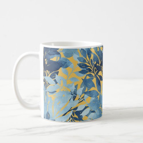 Tropical Metallic Blue Yellow Foliage Design Coffee Mug