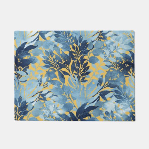 Tropical Metallic Blue Yellow Foliage Design Doormat
