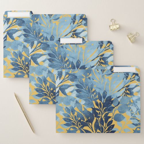 Tropical Metallic Blue Yellow Foliage Design File Folder
