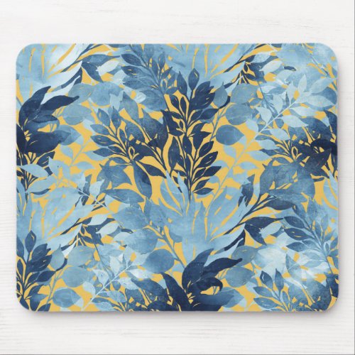 Tropical Metallic Blue Yellow Foliage Design Mouse Pad