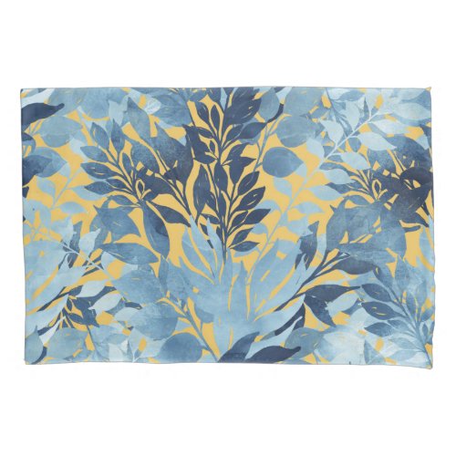 Tropical Metallic Blue Yellow Foliage Design Pillow Case