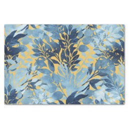 Tropical Metallic Blue Yellow Foliage Design Tissue Paper