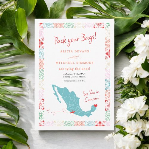 Tropical Mexico map destination wedding  Save The Date