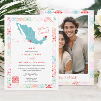 Tropical Mexico map QR destination wedding  Invitation