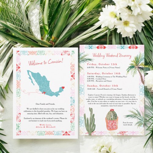 Tropical Mexico map QR welcome wedding  Invitation