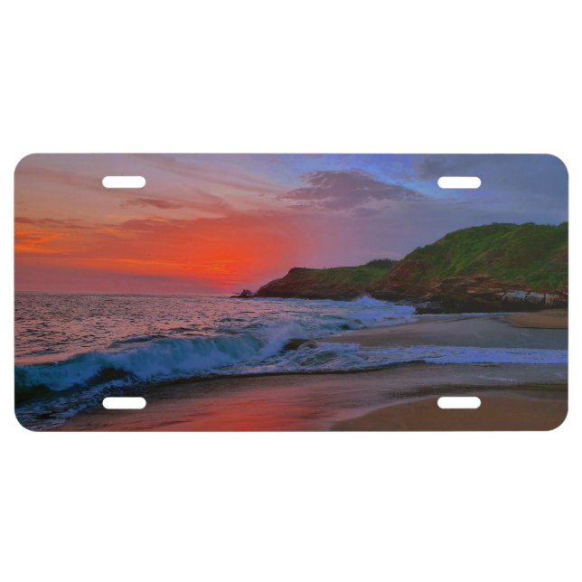 Tropical Mexico Sandy Beach Sunset Paradise License Plate (Front)