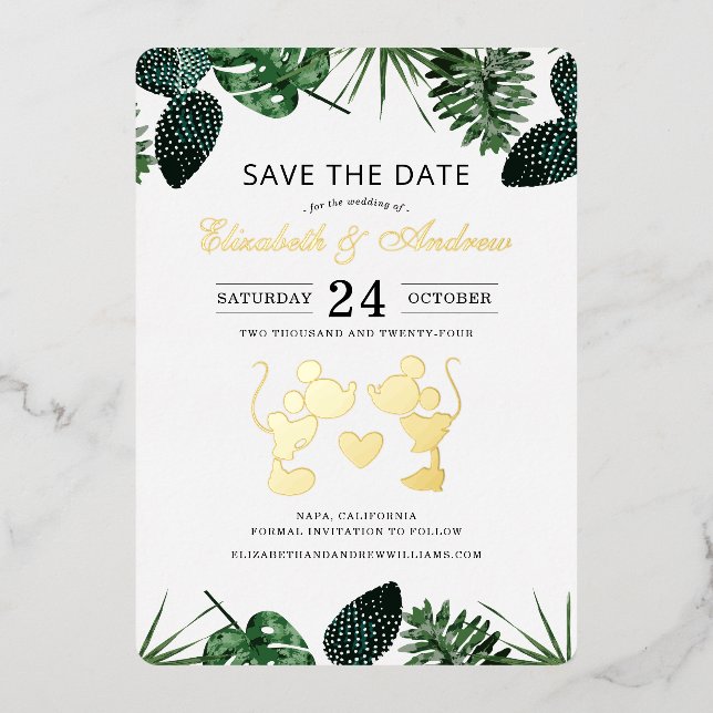 Tropical Mickey & Minnie Save the Date Foil Invitation (Front)
