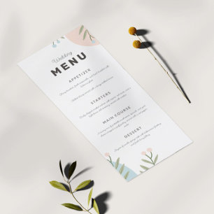 Tropical minimalist wedding menu color details