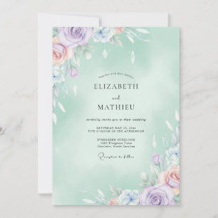 Tropical Mint Amethyst Painted Wedding Invitation