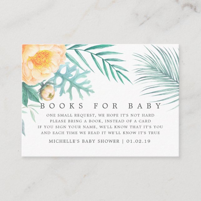 Tropical Mint Floral Baby Shower Book Request Enclosure Card (Front)