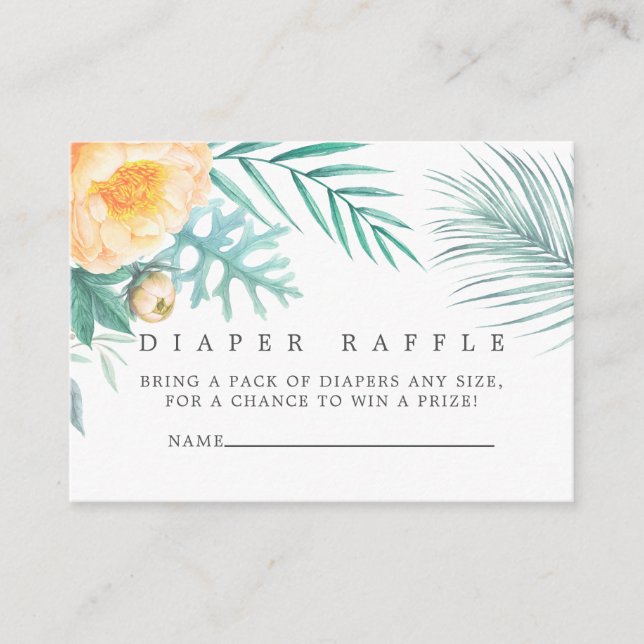 Tropical Mint Floral Baby Shower Diaper Raffle Enclosure Card (Front)