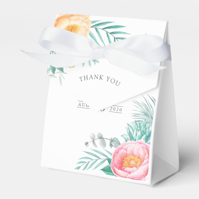Tropical Mint Floral Baby Shower Favor Boxes (Front Side)