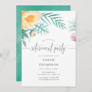 Tropical Mint Floral Retirement Party Invitation