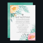 Tropical Mint Floral Summer Bat Mitzvah Invitation<br><div class="desc">Mint,  pink and yellow exotic summertime bat mitzvah invitations featuring peonies,  eucalyptus,  rosehips,  succulent,  lisianthus,  menthol leaves and succulents</div>